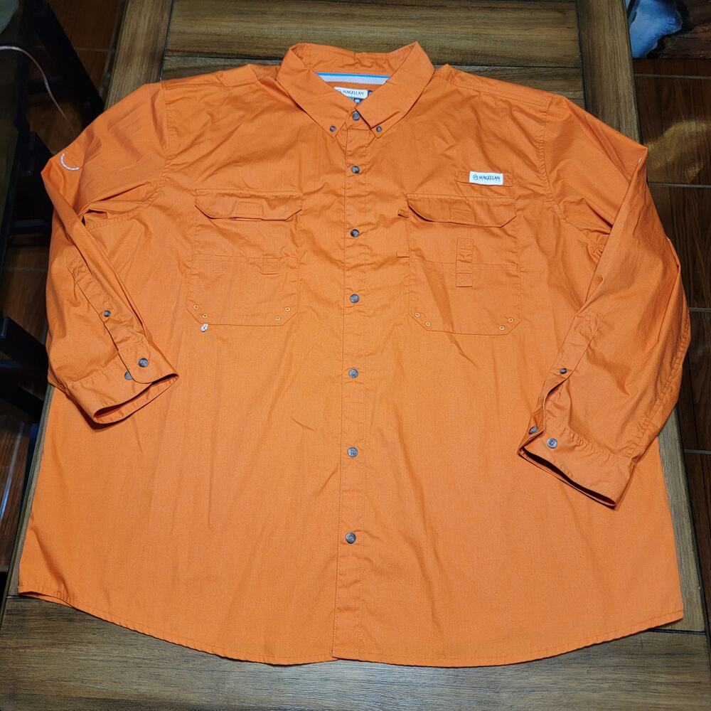 Magellan LS Orange Angler Fit MagShield Fish Gear Button Up Shirt - Size 4XL